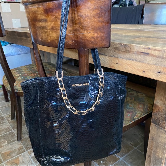 Michael Kors Black Embossed Python HarperTote - Picture 3 of 10